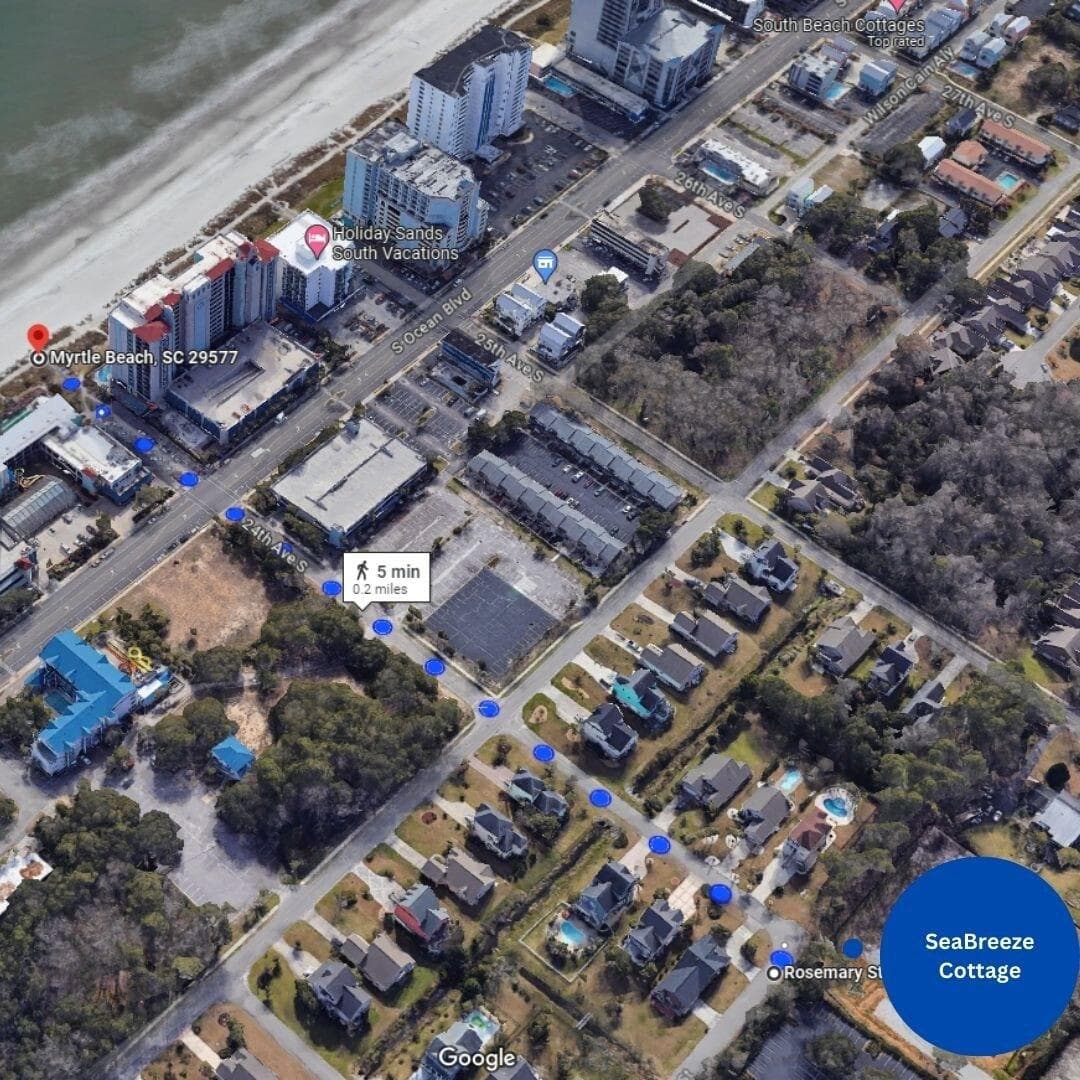 Imagine catching an early morning sunrise, a day full of boogie boarding and scouring the shoreline for shells and shark teeth. Beach fun starts with just a 6-minute walk! Follow our recommended path to quickly reach the sandy shores of 24th South. 